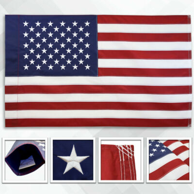 Embroidered USA Flag 3x5ft Embroidered American House Flag Sleeved USA Flag 210D