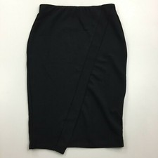 NWT ZARA Black Ribbed Fabric Asymmetric Hem Pull On Pencil Skirt Womens sz Small