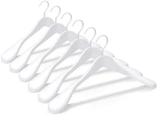 White Wooden Coat Hanger 6 Pack, Wood Suit Hangers,Glossy Finish with Extra-Wide