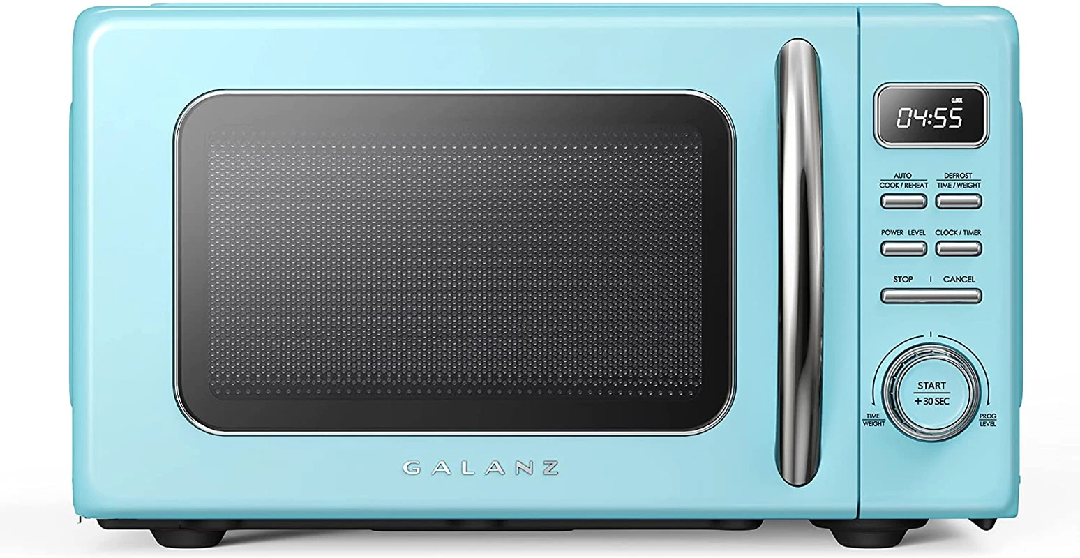 Retro Blue Countertop Microwave Oven with Auto Cook & Easy Clean, 0.7 Cu Ft