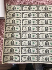 2013 full uncut sheet 32 notes $2 two dollar bill