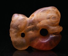 6.5CM China Hongshan Culture Red Crystal Insect Dragon Hook Gou Amulet Pendant