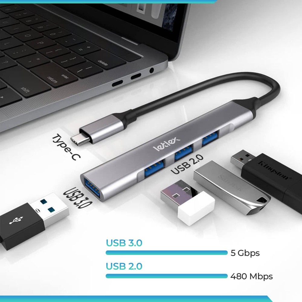 4-in-1 USB 3.0 Hub with Multiport Adapter for Extended Connectivity
