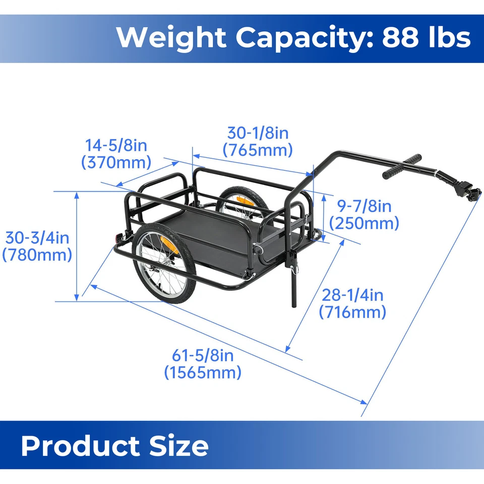 Black Folding Bicycle Bike Cargo Storage Cart and Luggage Trailer with Hitch - Image 3 of 4