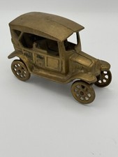 Vintage Solid Brass Metal Ford Model T Car Figurine Marked BEC-7, 5.25"l x 3.5"h