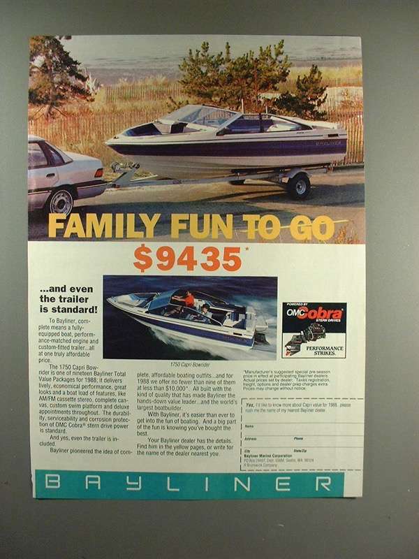 1988 Bayliner 1750 Capri Bowrider Boat Ad - Family Fun | eBay