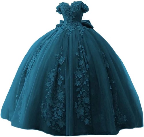 Quinceanera Lace Beaded Prom Dresses Fluffy Off Shoulder Sweet 15 16 Prom Dress - Picture 43 of 51
