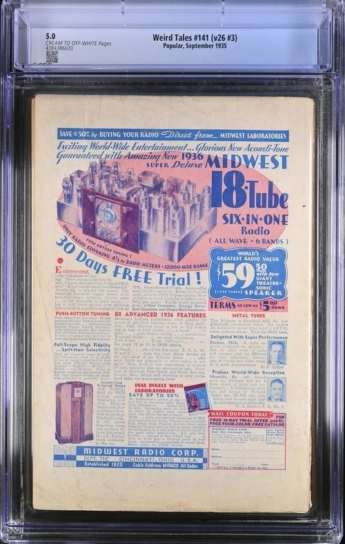 Weird Tales Pulp 141 (V26 #3) CGC 5.0 Clásico Margaret Brundage ¡¡¡Oferta explosiva!!!! Foto 2 de 2