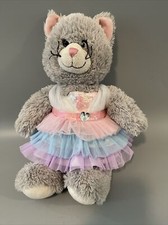 Build-A-Bear Soft Plush Stuffed Cat/Kitten with Clothes Gray/Pink 17"