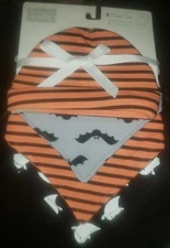 Hudson Baby Halloween Set - Hat and 3 Bib Set - Stripes, Bats, Ghosts