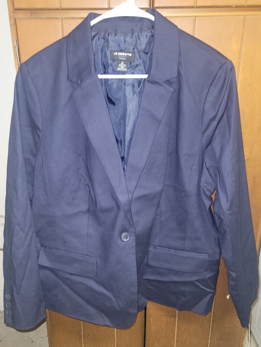 Liz Claiborne Women's Lined Blazer Jacket w/Button, Navy, Size 1X
