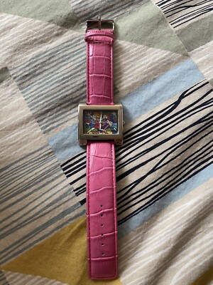 Romero Britto Watch Pink Leather Collectible Rare  Marry Me  Vintage Art Deco