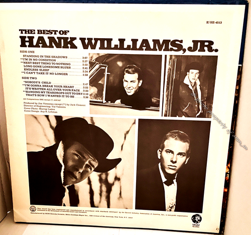 The Best of Hank Williams Jr. (1967 MGM Vinyl LP SE-4513) Near Mint Condition - Picture 2 of 4