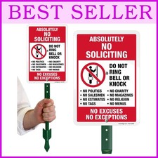 "Laminated No Soliciting Yard Sign with 18" Stake - Durable