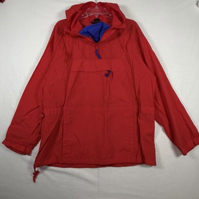 Vintage Eddie Bauer Anorak Windbreaker JacketMens Medium Red Blue Hoodie Nylon