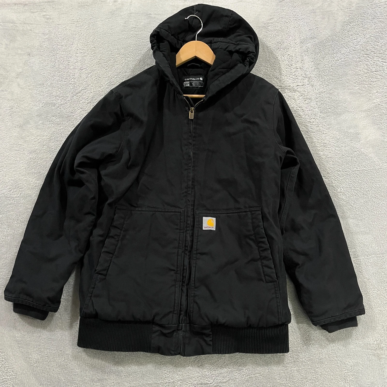 Carhartt Kids XL 18-20 Black Active Hooded Jacket Canvas Insulated OJ8545