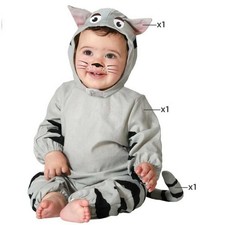 Costume Carnevale Neonato Gatto Grigio Tigrato Travestimento Baby Festa Peluche
