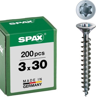 SPAX Universalschraube, 3,0 x 30 mm, 200 Stück, T-STAR plus, Senkkopf