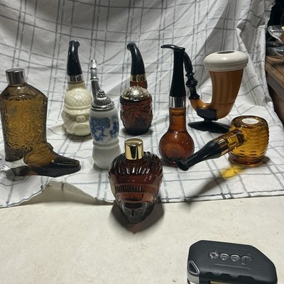 Vintage Avon Perfume Bottles Lot Of 8 Pipes, Indian Head, Cowboy Boot