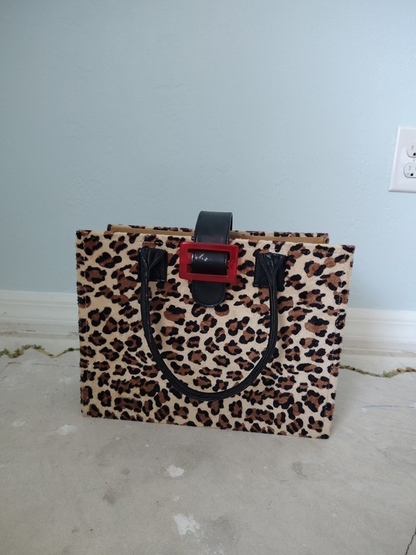 Vintage Acordian Leopard Print File Bag Office Chic Paper Organizer Handles
