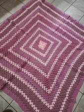 Handmade Crocheted Afghan Throw Blanket Lavender White Purple Approx 60  Square