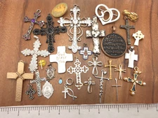 Vintage-Now 30 Piece Cross Christian Catholic Medals Pendant Religious Lot #11