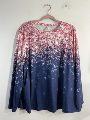 Womans Zoulucky Size 2 X Blue Pink Long Sleeve Pull Over Blouse