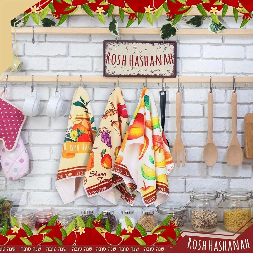 Rosh Hashanah Kitchen Towels Red Yellow Shana Tova Dish Towel Happy Rosh Hashana - Image 3 of 4