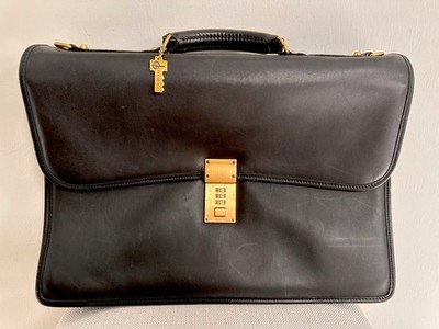 VTG Jack George s laptop bag briefcase black leather 3 compartment expand