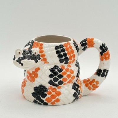 Coiled Ceramic Snake Coffee Mug White Orange And Black Signed 16 Oz Cottagecore
