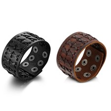 Men's Punk Wide Braided Leather Cross Bracelet Bangle Cuff Wristband Adjustable