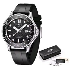 LIGE Mens Luxury Luminous Waterproof Sports Quartz Diver Watch Silicone Strap UK
