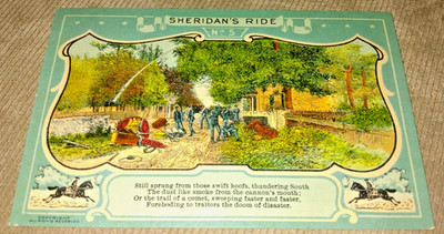 VINTAGE SHERIDANS RIDE NO 5 POSTCARD SOLDIERS LITHO ARTIST RENDERING
