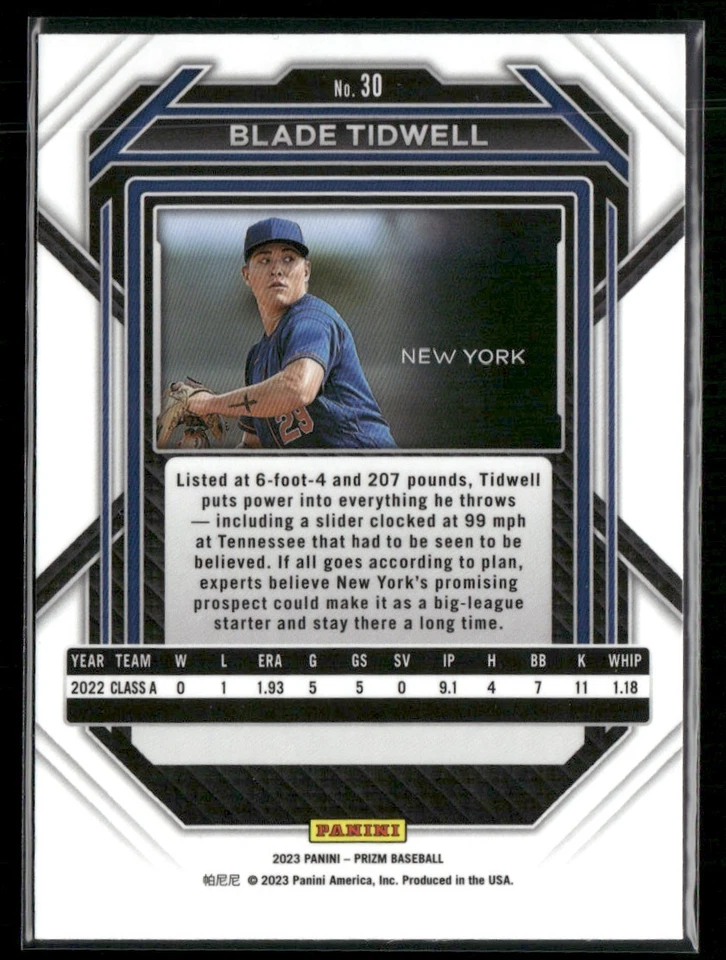2023 PANINI PRIZM BLADE TIDWELL NEW YORK METS #30 - Image 2 of 2