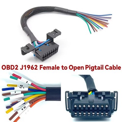 16 Pin OBD2 Female Connector to Open Cable Dash Port Pigtail Fixed Wire Harne