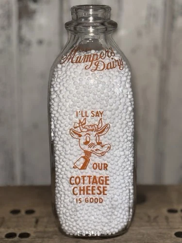 Vintage Mumper’s Dairy Elizabethtown PA Glass Milk Bottle Cottage Cheese Cows