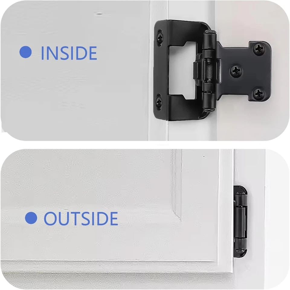 Paquete de 12 bisagras de gabinete semiocultas superpuestas de 1/2" negro mate cierre automático con... Foto 2 de 4