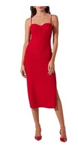 NEW ASTR The Label RED Contrast Mesh BUSTIER Stretchy COCKTAIL Midi Slit DRESS L