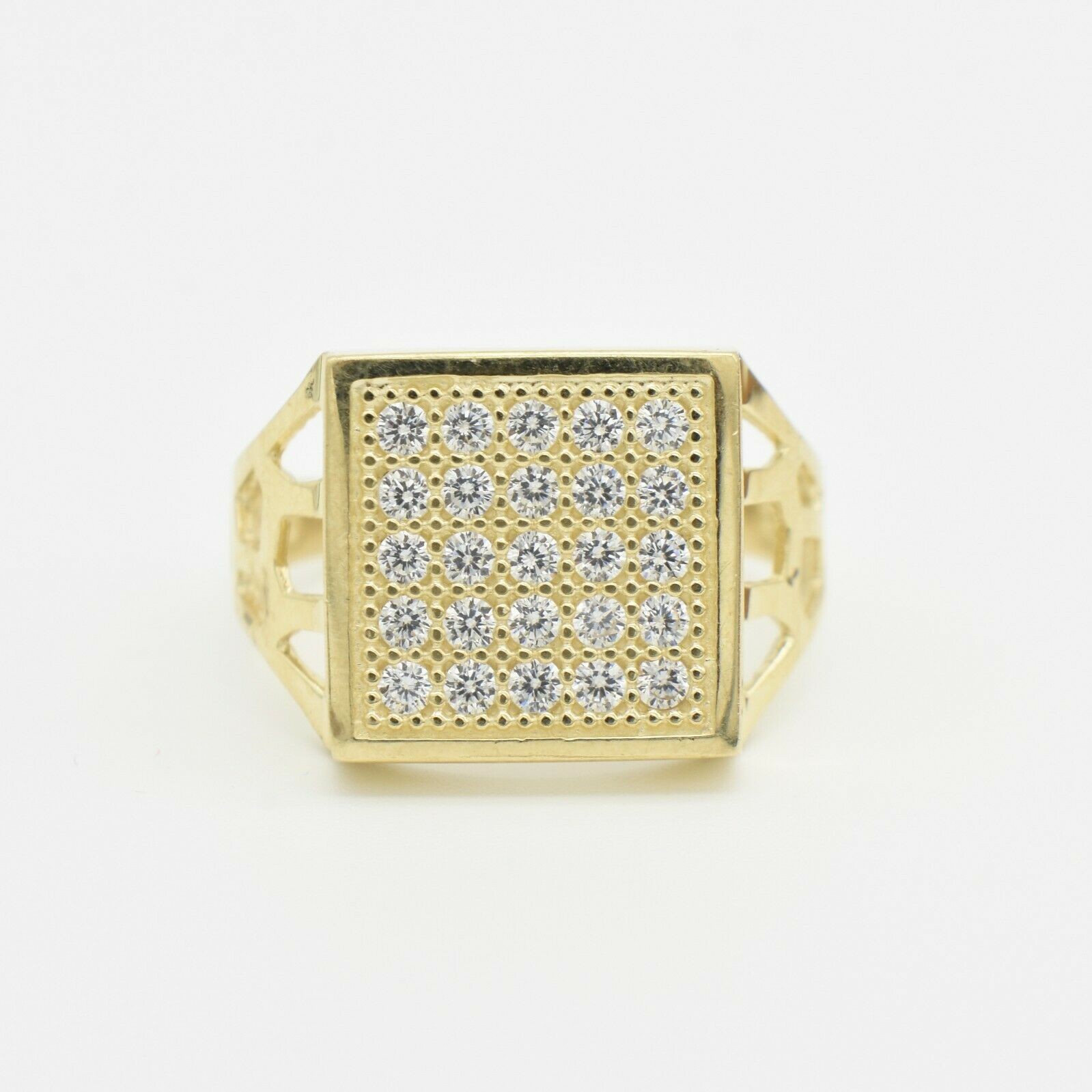 Anillo Signet Cuadrado CZ Para Hombre Grande De Oro Amarillo Sólido De 10K