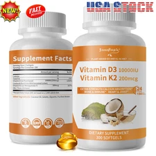 Vitamin D3 10000 IU K2 MK7 200 mcg, Vit D3 and K2 Supplement 300 softgels
