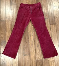 Vintage 1960s 1970s hip hugger bell bottoms maroon corduroy W 33 Inseam 29