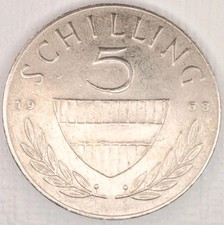 1968 SILVER Austria 5 Schillings Austrian Coin Almost Uncirculated AU World Five