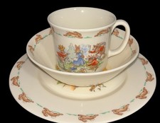 Royal Doulton Bunnykins Cup Saucer  Plate Fine Bone China 1936 Vtg Easter Bunny