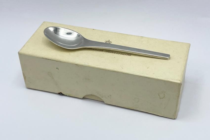 GEORG JENSEN SILVER SPOON BOXED LONDON IMPORT 1971 MODERNIST