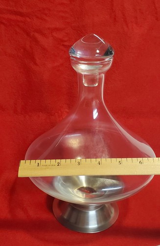 Decanter moderno in cristallo metà secolo su base placcata argento con tappo caraffa retrò - Foto 6 di 6