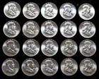 1959 SILVER FRANKLIN HALVES 20 COIN ROLL CHOICE MINT STATE CONDITION