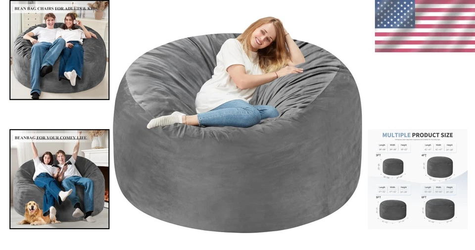 Cadeira BeanBag de espuma com memória gigante para adultos - Veludo holandês - Imagem 2 de 4