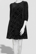 Calvin Klein Women's Black Velvet Unlined Burnout 3/4-Sleeve A-Line Dress Size 2