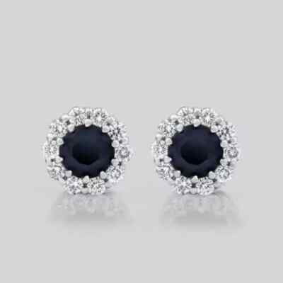 2.00Ct Lab Created Blue Sapphire Diamond Push Back Earring 14K White Gold Finish