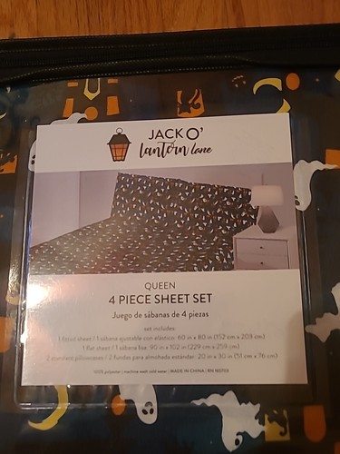 Halloween Ghost Jack O Lantern Lane Sheets Queen 4 Piece Set NWT - Picture 6 of 7